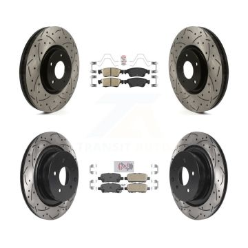 Front Rear Ceramic Pad & Coated Drilled Slotted Disc Brake Rotor Kit For INFINITI G35 Q60 KDA-102569