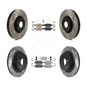 Front Rear Ceramic Pad & Coated Drilled Slotted Disc Brake Rotor Kit For INFINITI G35 Q60 KDA-102570