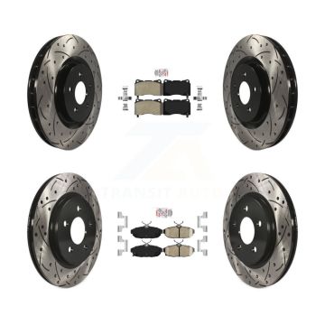 Front Semi-Metallic Rear Ceramic Pad & Drilled Slot Disc Brake Rotor Kit For Ford Mustang KDA-102572