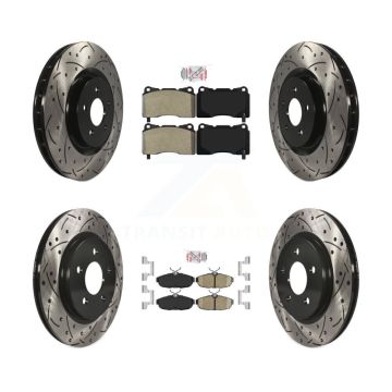 Front Semi-Metallic Rear Ceramic Pad & Drilled Slot Disc Brake Rotor Kit For Ford Mustang KDA-102574