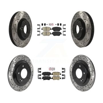 Front Rear Ceramic Pads And Coated Drilled Slotted Disc Brake Rotors Kit For Kia Optima KDA-102579