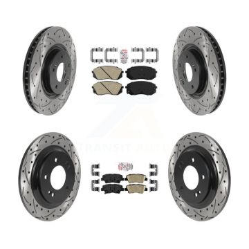Front Rear Ceramic Pad & Drilled Slot Disc Brake Rotor Kit For Hyundai Sonata Kia Cadenza KDA-102585