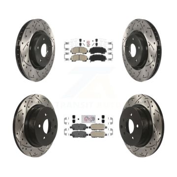 Front Rear Ceramic Pad Coated Drill Slot Disc Brake Rotor Kit For 2016-2017 INFINITI QX50 KDA-102606