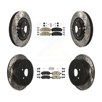 Front Rear Ceramic Pad Coated Drilled Slotted Disc Brake Rotors Kit For Toyota Highlander KDA-102609