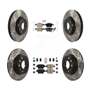 Front Rear Semi-Metallic Pad Drilled Slot Brake Rotor Kit For 2012-2014 Volkswagen Passat KDA-102616