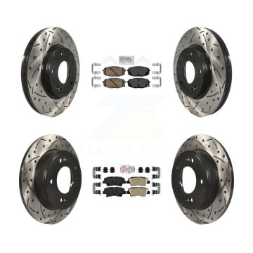 Front Rear Ceramic Pad Coated Drilled Slotted Disc Brake Rotor Kit For 2014-2016 Kia Soul KDA-102640