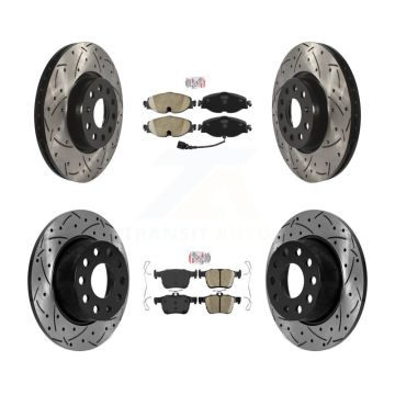 Front Rear Ceramic Pad Drill Slot Disc Brake Rotors Kit For 2022-2023 Volkswagen Taos FWD KDA-102665