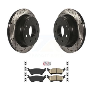 Rear Drilled Slot Brake Rotors Ceramic Pad Kit For 2012-2014 Ford F-150 With 7 Lug Wheels KDA-102675