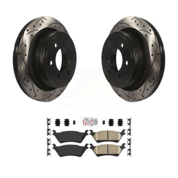 Rear Coated Drilled Slotted Disc Brake Rotors And Ceramic Pads Kit For Ford F-150 KDA-102679