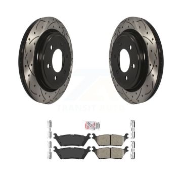 Rear Drilled Slot Brake Rotors Ceramic Pad Kit For Ford F-150 With Electric Parking KDA-102697
