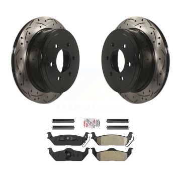 Rear Drilled Slot Disc Brake Rotor & Semi-Metallic Pad Kit For Ford F-150 Lincoln Mark LT KDA-102698