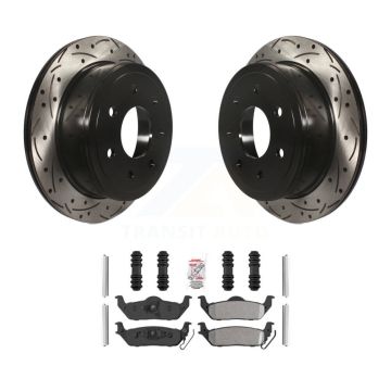 Rear Drilled Slot Disc Brake Rotor & Semi-Metallic Pad Kit For Ford F-150 Lincoln Mark LT KDA-102701