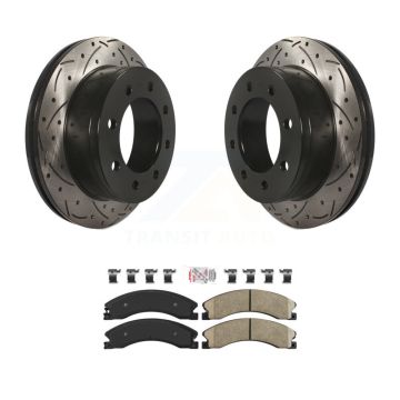 Rear Coated Drilled Slotted Disc Brake Rotor & Ceramic Pad Kit For Chevrolet Express 4500 KDA-102716
