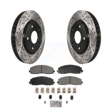 Front Coated Drilled Slot Disc Brake Rotors Semi-Metallic Pad Kit For Dodge Grand Caravan KDA-102749