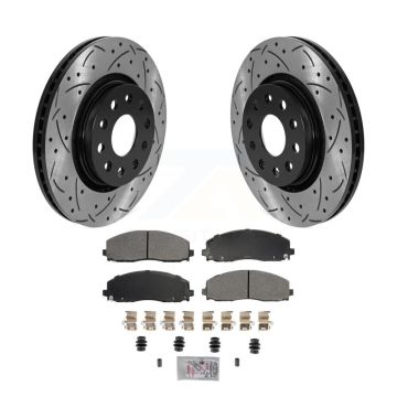 Front Coat Drill Slot Disc Brake Rotors Semi-Metallic Pad Kit For Jeep Wrangler Gladiator KDA-102750