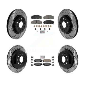 Front Semi-Metallic Rear Ceramic Pad Drilled Slot Brake Rotor Kit For Jeep Wrangler Sport KDA-102766
