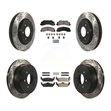 Front Ceramic Rear Semi-Metallic Pad Coat Drill Slot Disc Brake Rotors Kit For Ford F-150 KDA-102827