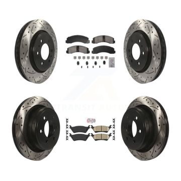 Front Rear Ceramic Pads And Coated Drilled Slotted Disc Brake Rotors Kit For Ford F-150 KDA-102852