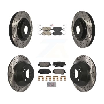 Front Rear Ceramic Pad Drill Slot Brake Rotors Kit For 2013-2016 Hyundai Santa Fe XL 3.3L KDA-102887