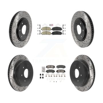 Front Rear Ceramic Pad Coated Drill Slot Disc Brake Rotors Kit For 2017-2023 Nissan TITAN KDA-102894