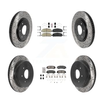 Front Rear Ceramic Pad Coated Drill Slot Disc Brake Rotors Kit For 2017-2023 Nissan TITAN KDA-102895