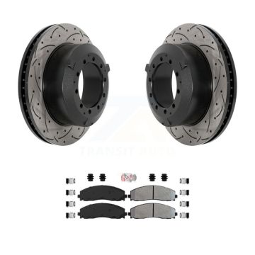 Rear Drill Slot Brake Rotor Semi-Metallic Pad Kit For Ford F-350 Super Duty Cab & Chassis KDA-102898