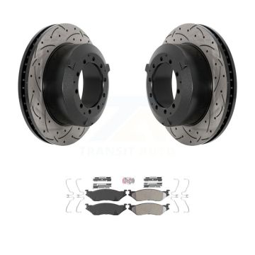Rear Drill Slot Brake Rotors Semi-Metallic Pad Kit For Ford F-450 Super Duty F-550 IC LCF KDA-102904