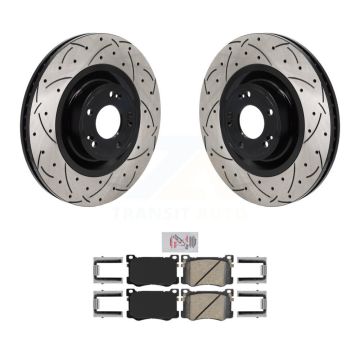 Front Coated Drilled Slot Disc Brake Rotor & Ceramic Pad Kit For Hyundai Genesis G80 5.0L KDA-103007