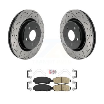 Front Coated Drilled Slot Disc Brake Rotor & Ceramic Pad Kit For 2021-2023 Acura TLX 2.0L KDA-103013