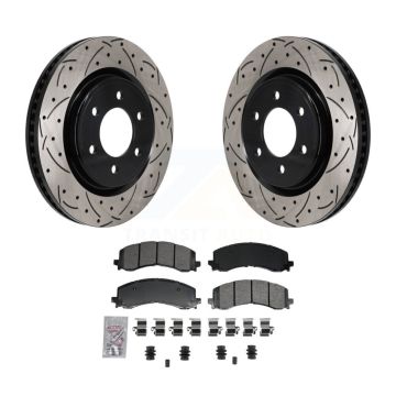 Front Drill Slot Disc Brake Rotors Semi-Metallic Pad Kit For Ford F-150 Bronco Expedition KDA-103023