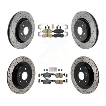 Front Rear Ceramic Pad Coat Drill Slot Disc Brake Rotors Kit For 2021-2023 Acura TLX 2.0L KDA-103053