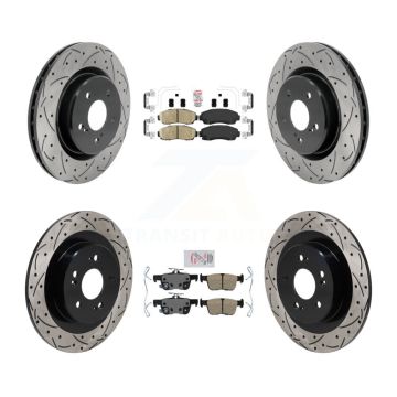 Front Rear Ceramic Pad Coat Drill Slot Disc Brake Rotors Kit For 2021-2023 Acura TLX 2.0L KDA-103054