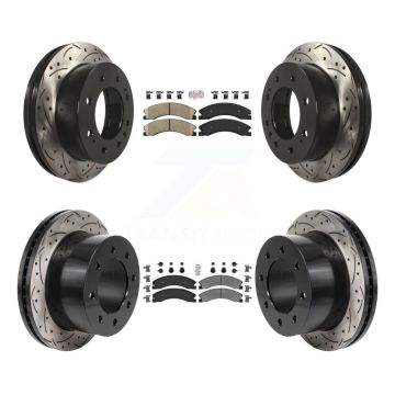 Front Ceramic Rear Semi-Metallic Pad Drilled Slot Brake Rotors Kit For GMC Sierra 3500 HD KDA-103073