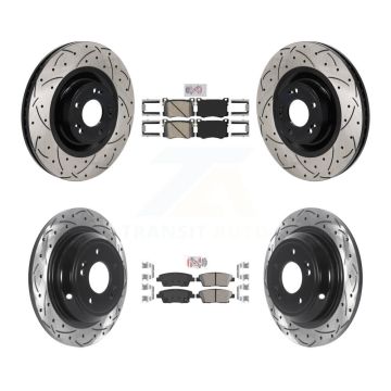 Front Rear Ceramic Pad Coat Drill Slot Disc Brake Rotors Kit For Hyundai Genesis G80 5.0L KDA-103076