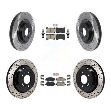 Front Rear Ceramic Pad Coated Drilled Slotted Disc Brake Rotor Kit For 2011 Hyundai Equus KDA-103080