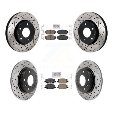 Front Rear Ceramic Pad Coated Drilled Slotted Disc Brake Rotors Kit For Mazda 3 Sport FWD KDA-103082