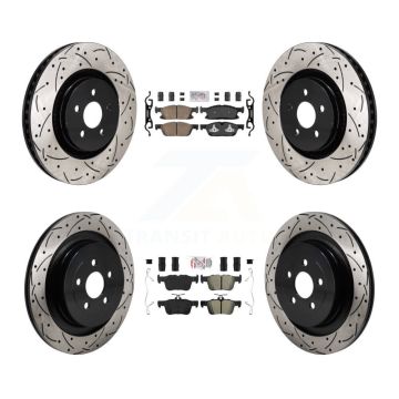 Front Ceramic Rear Semi-Metallic Pad Coated Drill Slot Disc Brake Rotor Kit For Ford Edge KDA-103086