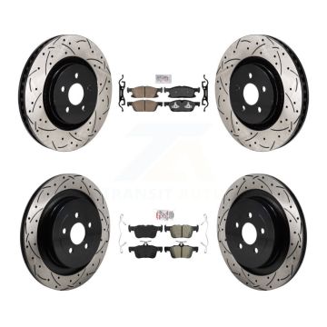 Front Ceramic Rear Semi-Metallic Pad Coated Drill Slot Disc Brake Rotor Kit For Ford Edge KDA-103088