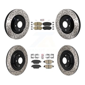 Front Rear Ceramic Pad Coated Drilled Slot Disc Brake Rotors Kit For 2016-2023 Mazda CX-9 KDA-103096