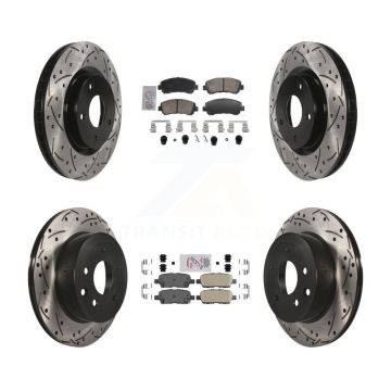 Front Rear Ceramic Pad & Coated Drilled Slot Disc Brake Rotor Kit For Nissan Rogue Select KDA-103111