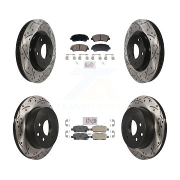 Front Rear Ceramic Pad & Coated Drilled Slot Disc Brake Rotor Kit For Nissan Rogue Select KDA-103112