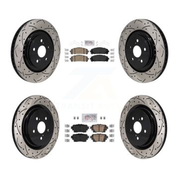 Front Rear Ceramic Pad Drilled Slot Disc Brake Rotors Kit For 2020-2023 Toyota Highlander KDA-103117