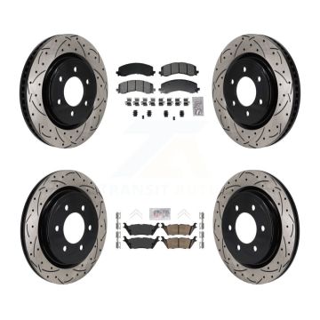Front Semi-Metallic Rear Ceramic Pad Drill Slot Disc Brake Rotors Kit For Ford Expedition KDA-103140