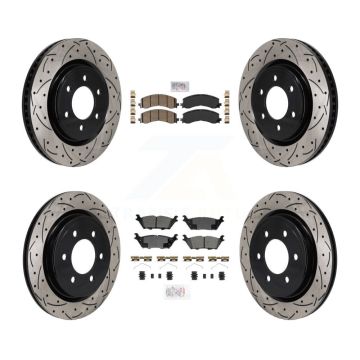 Front Ceramic Rear Semi-Metallic Pad Drill Slot Disc Brake Rotors Kit For Ford Expedition KDA-103141