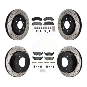 Front Rear Semi-Metallic Pad Drilled Slot Brake Rotors Kit For 2022-2023 Ford Bronco 3.0L KDA-103143