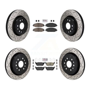 Front Semi-Metallic Rear Ceramic Pad Drill Slot Brake Rotor Kit For Ram 1500 Jeep Grand L KDA-103160