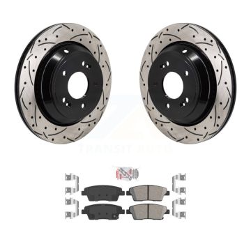 Rear Coated Drilled Slotted Disc Brake Rotors And Ceramic Pads Kit For 2015 Kia K900 3.8L KDA-103170
