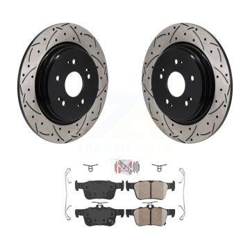 Rear Coated Drilled Slotted Disc Brake Rotors And Ceramic Pad Kit For 2019-2021 Acura RDX KDA-103176