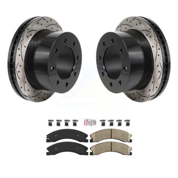 Rear Drilled Slot Brake Rotors Ceramic Pad Kit For GMC Sierra 3500 HD Chevrolet Silverado KDA-103188