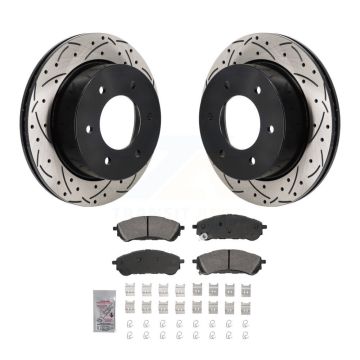 Rear Coated Drilled Slotted Disc Brake Rotors & Ceramic Pad Kit For 2019-2023 Ford Ranger KDA-103190